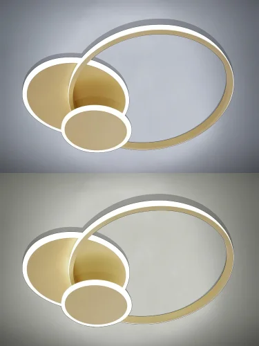 Люстра потолочная с пультом LED LAMPS 81306 Natali Kovaltseva золотая на 1 лампа, основание золотое в стиле хай-тек с пультом кольца фото 7